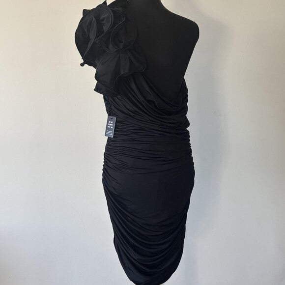 Express Contour Ruched Black Dress One Shoulder Womens L Whimsigoth Fairy Grunge - Picture 11 of 13